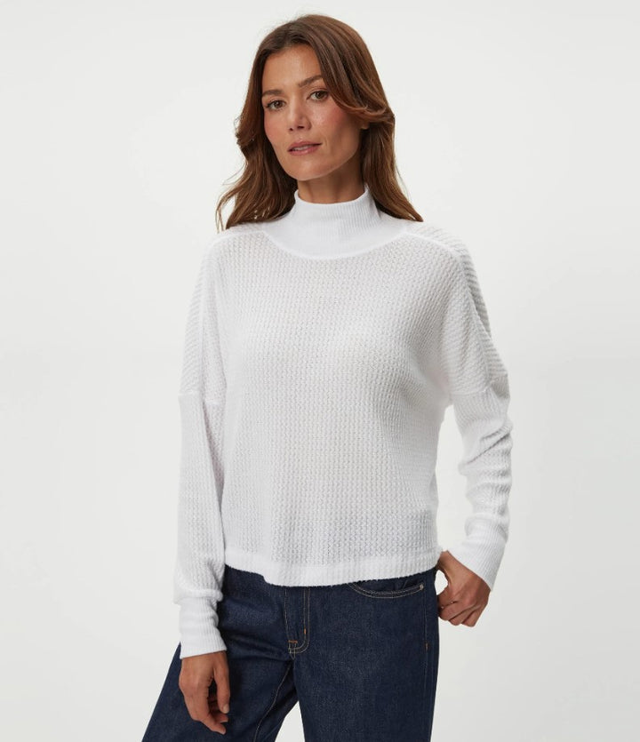 Wynn Brushed Waffle Mock Neck - White