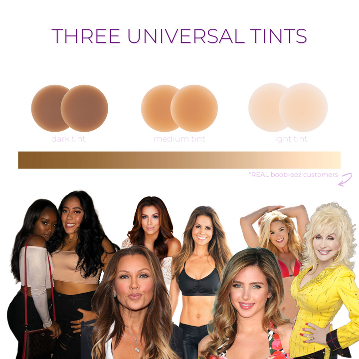 Product image displaying the universal shades of Boob-eez nipple covers.
