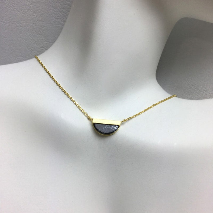 Gold Half Circle Stone Necklace - Jaffi's