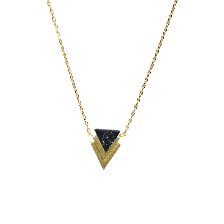 Gold Double Triangle Chevron Stone Necklace - Jaffi's