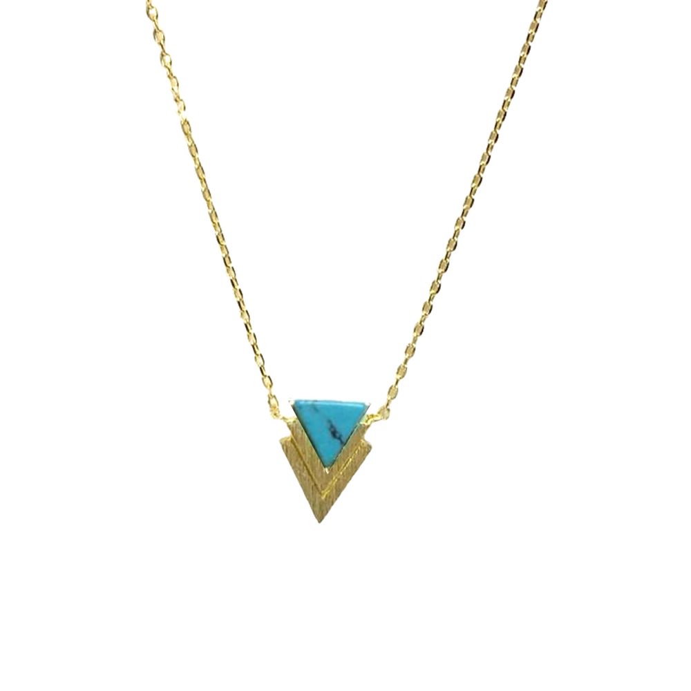 Gold Double Triangle Chevron Stone Necklace - Jaffi's