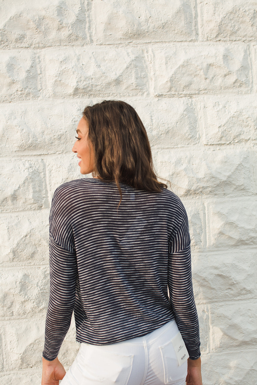 Drop Shoulder Sweater Knit Top - Back View