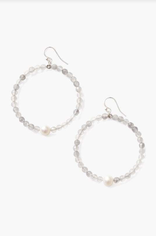 Grey Cloudy Quartz & Freshwater Pearl Hoop Earrings Chan Luu