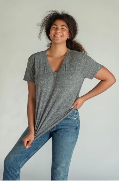 Hendrix V Neck Tee - Heather Grey - Jaffi's