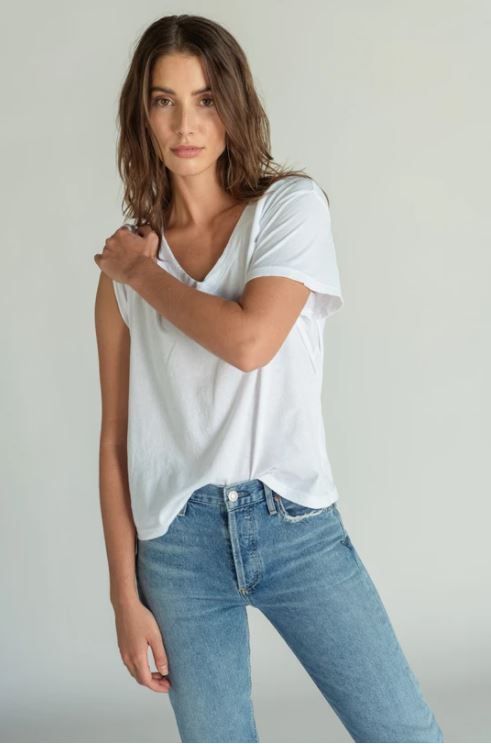 Hendrix V Neck Tee - White - Jaffi's