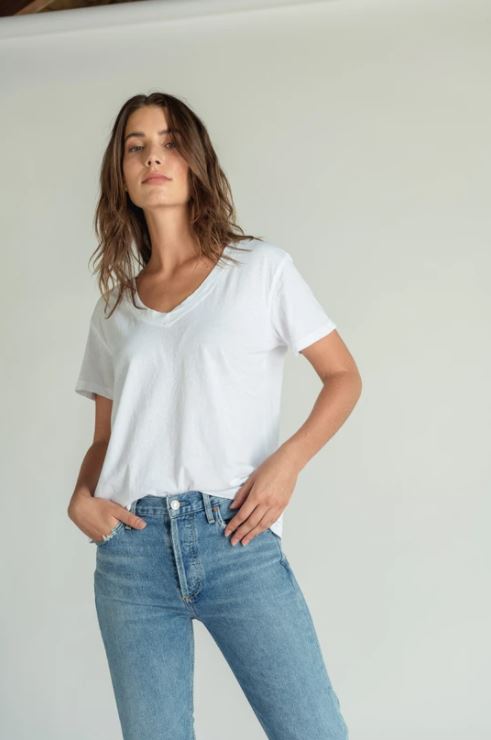 Hendrix V Neck Tee - White - Jaffi's